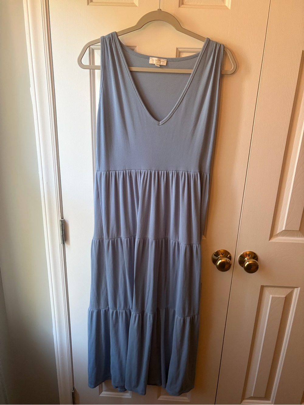 Light Blue Sleeveless Tiered Maxi Dress